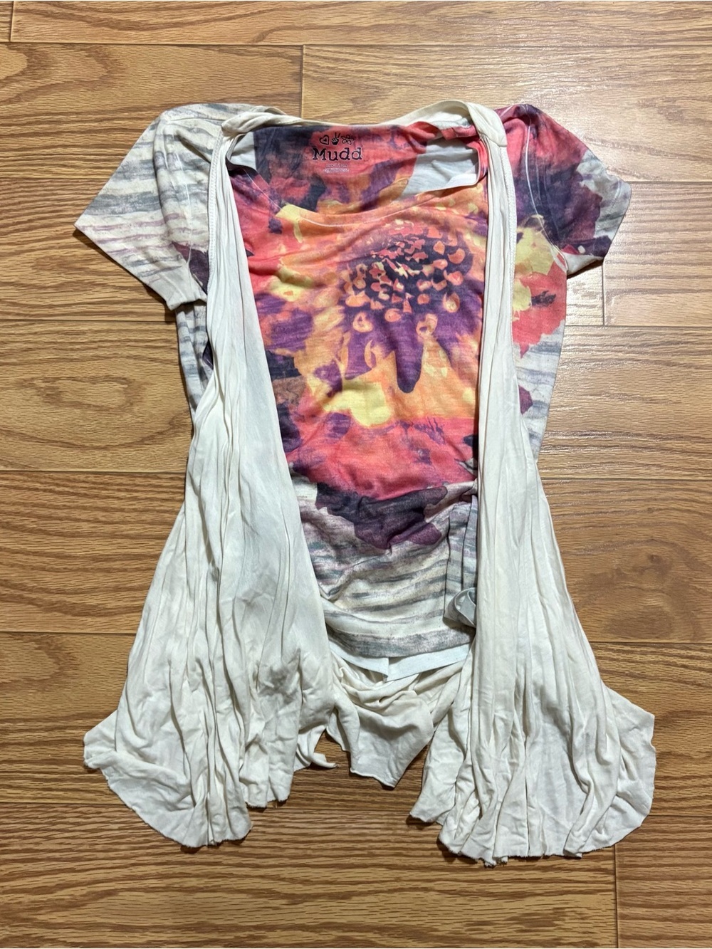 Y2K 2000s Mudd Clothing Boho Layered Vest Shirt Medium Colorful Floral